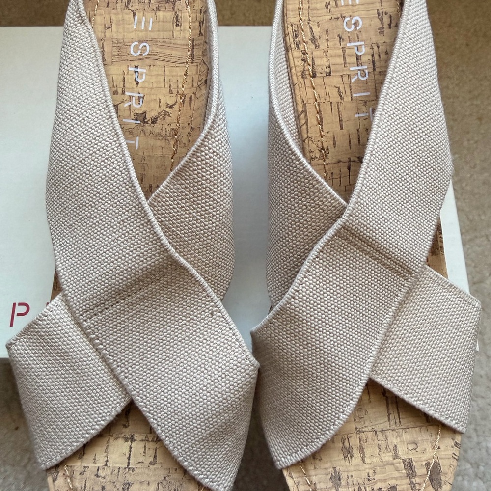 Esprit Beige Cork Wedge Slide Sandals - Picture 2 of 7